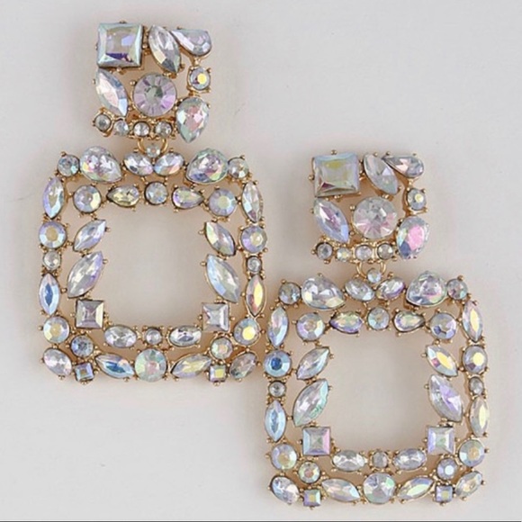 Rhinestone Square Earrings - Picture 2 of 4